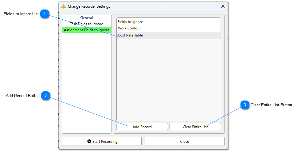 Assignment Fields to Ignore Tab