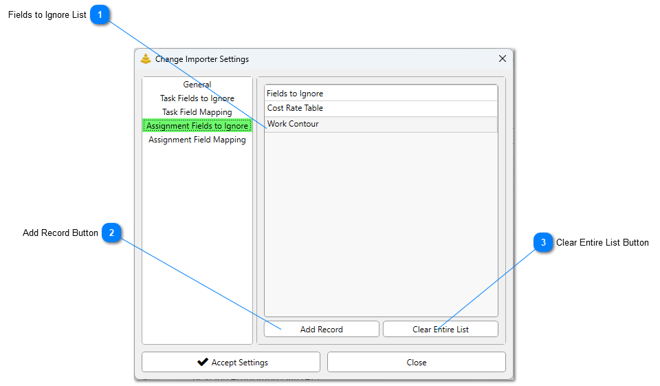 Assignment Fields to Ignore Tab
