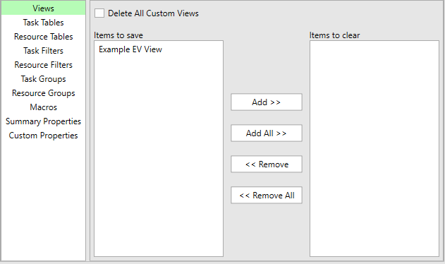 1. Project Item Options