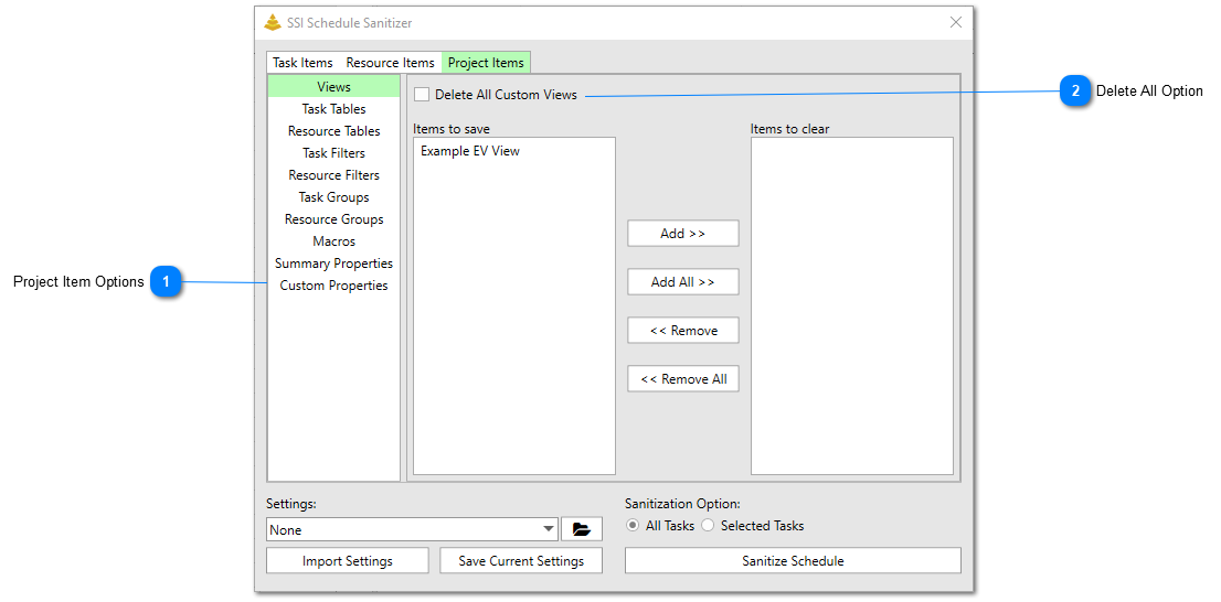 SSI Schedule Sanitizer - Project Items Tab
