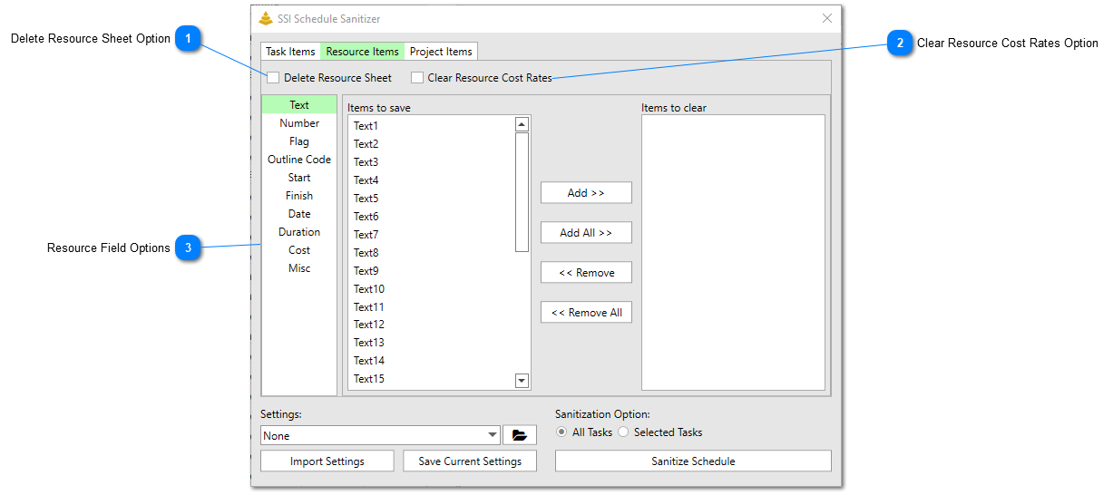 SSI Schedule Sanitizer - Resource Items Tab