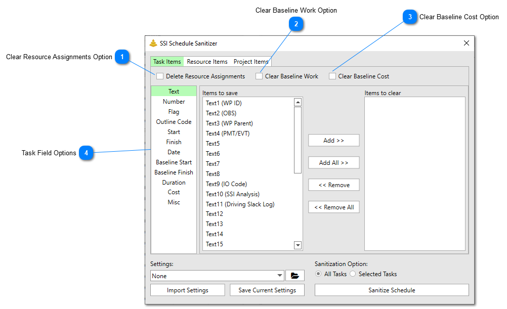 SSI Schedule Sanitizer - Task Items Tab