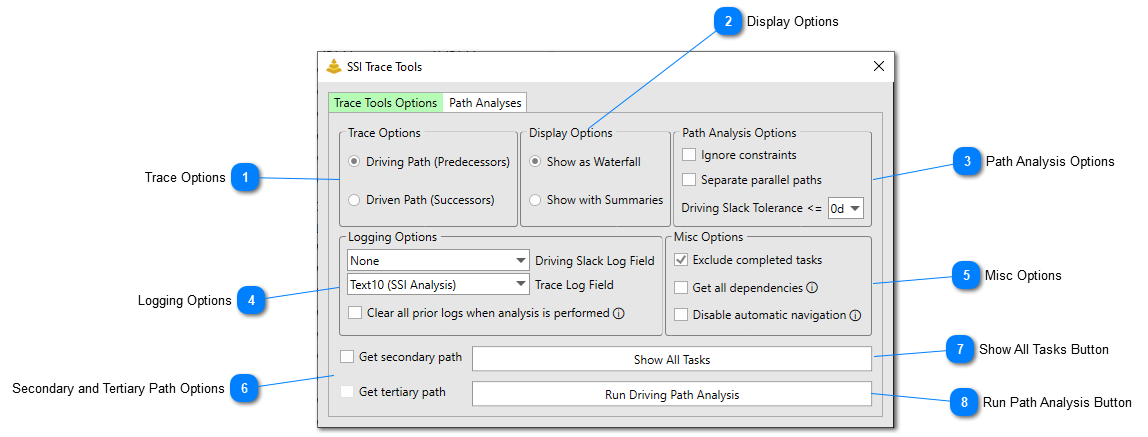 SSI Trace Tools - Trace Options Tab