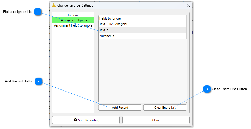 Task Fields to Ignore Tab